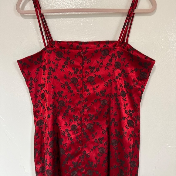 Vintage City Triangles Red Floral Print Satin Mini Dress, Y2K, 90s - Picture 8 of 11